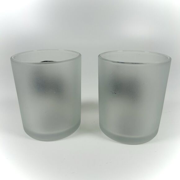 Set Of 2 Halloween Skeleton Skull Frosted Glass Clear Tealight Candle Holder - Picture 3 of 6